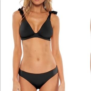 BECCA•tie shoulder black bikini top